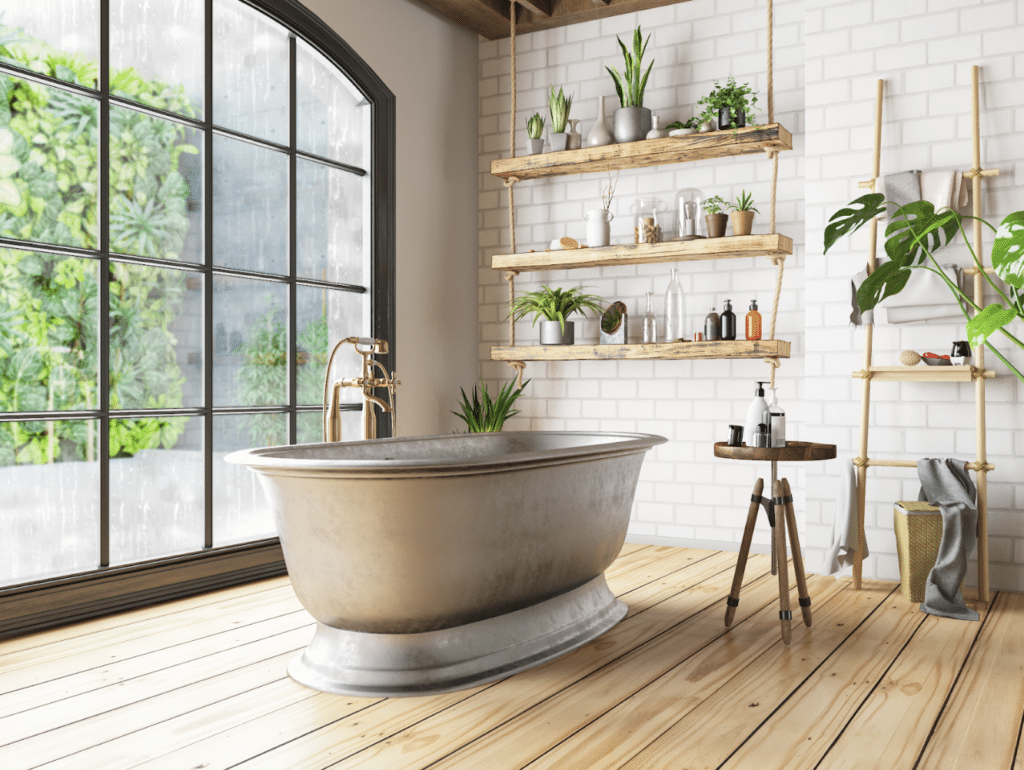 farmhouse style freestanding bathtub. spa bathroom design ideas